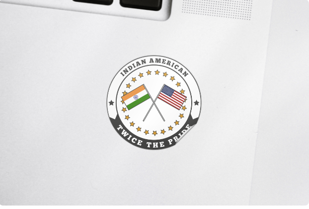 Indian-American Sticker: "Twice the Pride" - BhashaKids. Indian-American Sticker: "Twice the Pride" - BhashaKids. India USA Crossed Flag Round Sticker. Indian American Flags Round Sticker. India USA Pride sticker. Indian American Pride Sticker.